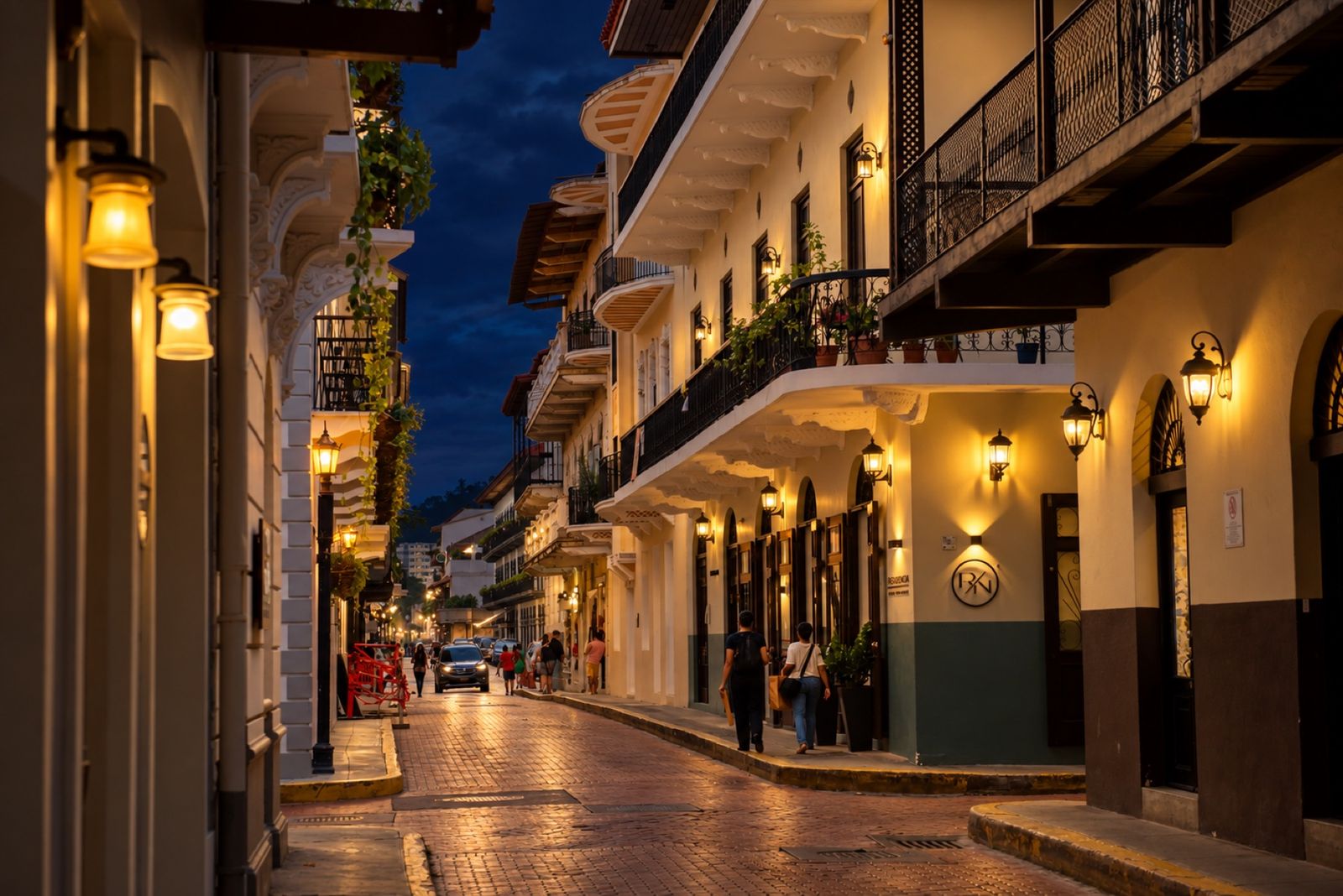 Street in Casco Viejo, Panama City, at night